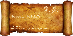 Hevesi Jolán névjegykártya